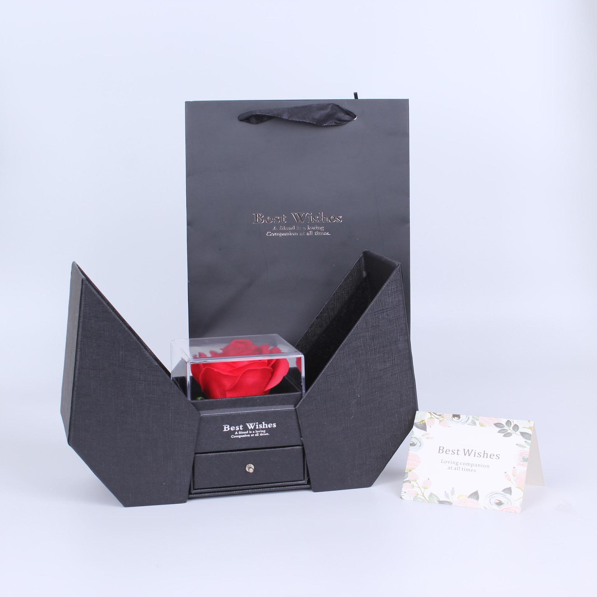 Valentine's Day Double-Door Rose-Shaped Lipstick and Jewelry Gift Set