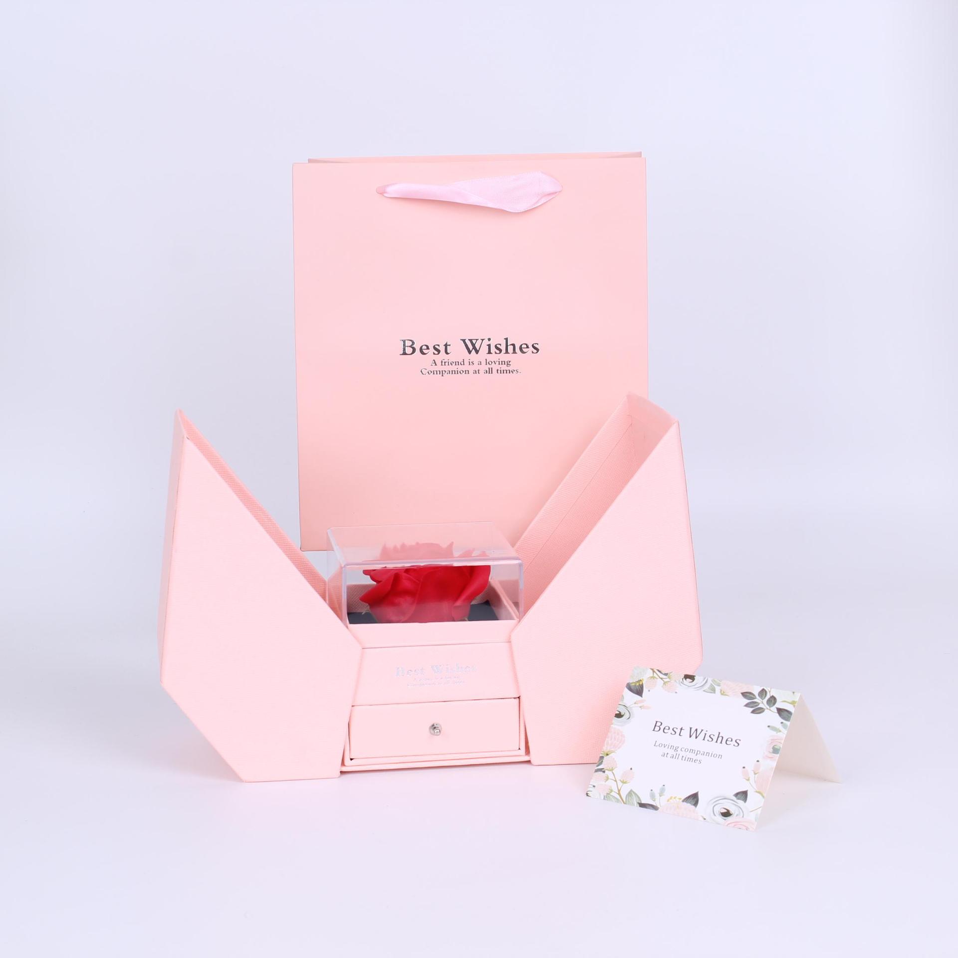 Valentine's Day Double-Door Rose-Shaped Lipstick and Jewelry Gift Set