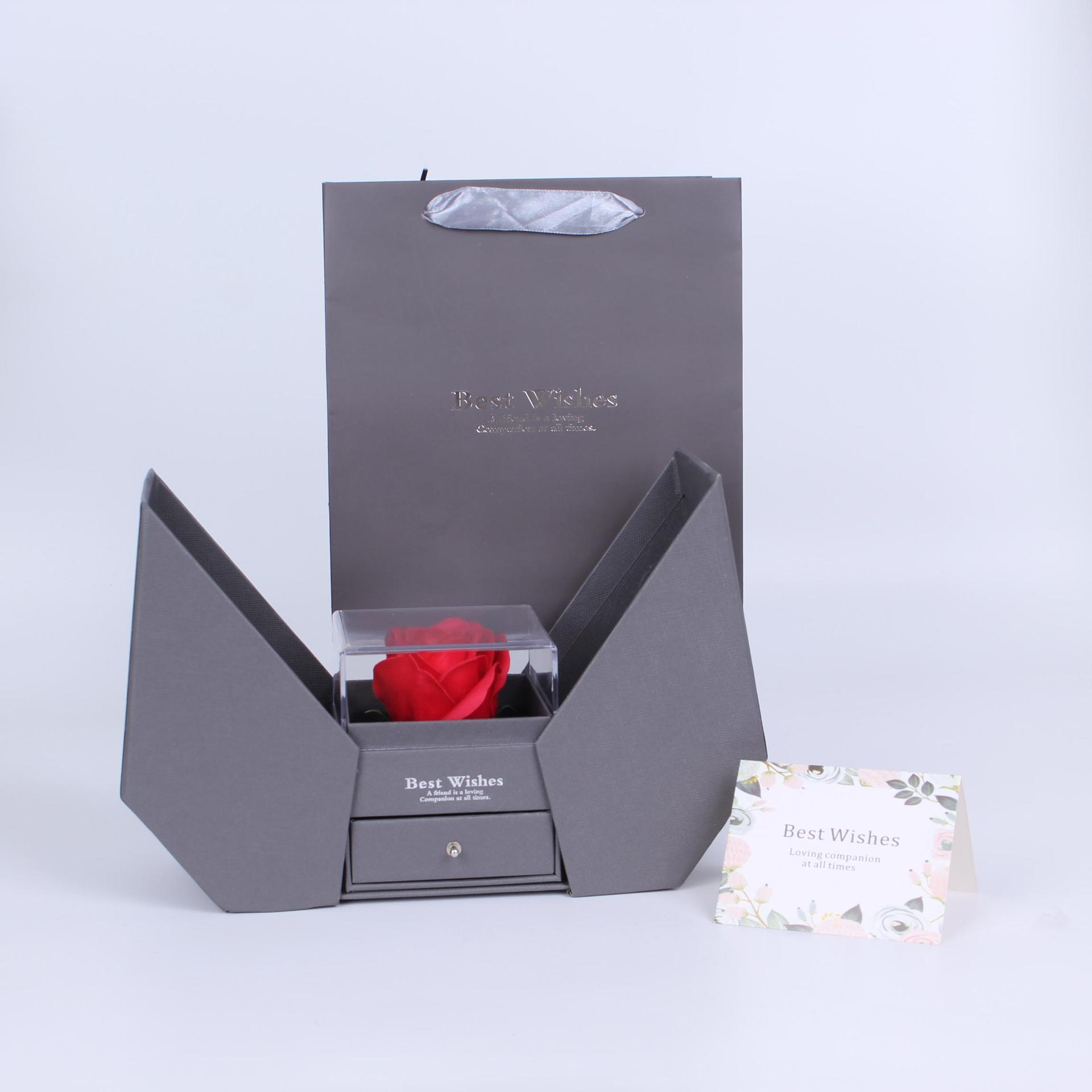 Valentine's Day Double-Door Rose-Shaped Lipstick and Jewelry Gift Set