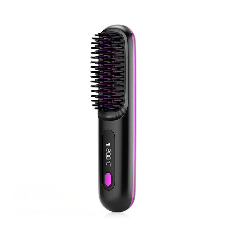 Cordless Straightening Brush with Negative Ions—Portable Hair Straightener