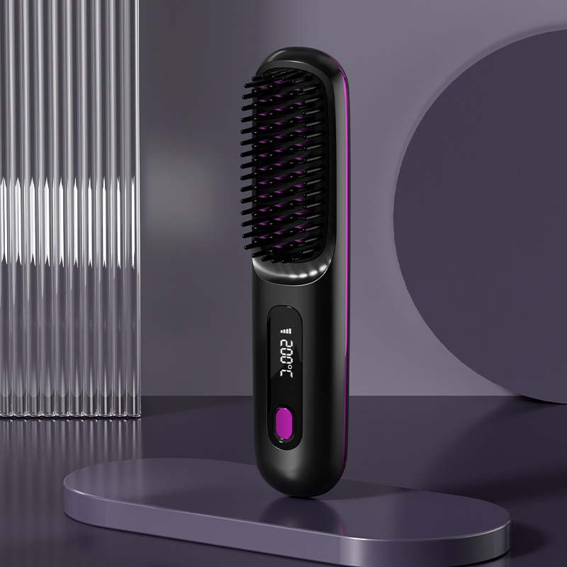 Cordless Straightening Brush with Negative Ions—Portable Hair Straightener