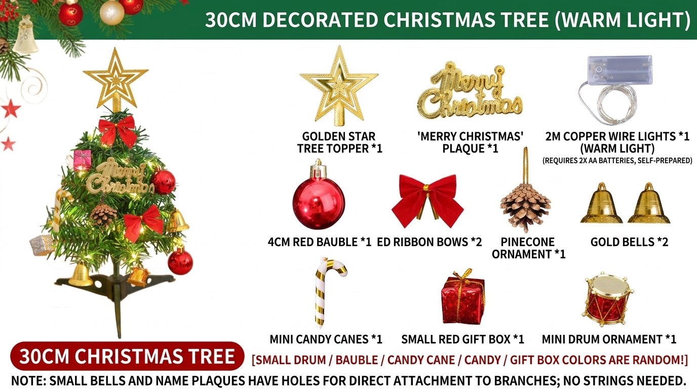 30/50/60 cm LED-Lit PVC Christmas Tree Set—Tabletop Mini Christmas Decorations