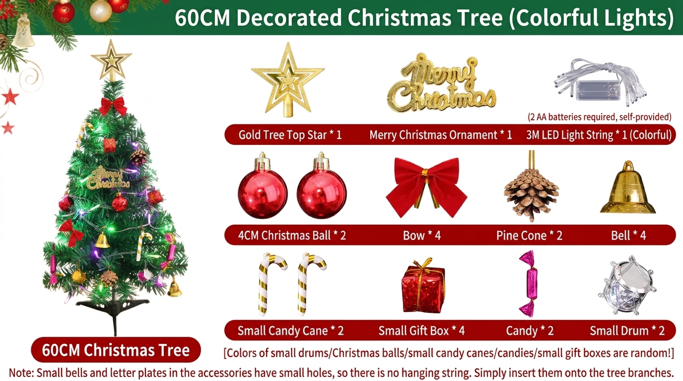 30/50/60 cm LED-Lit PVC Christmas Tree Set—Tabletop Mini Christmas Decorations