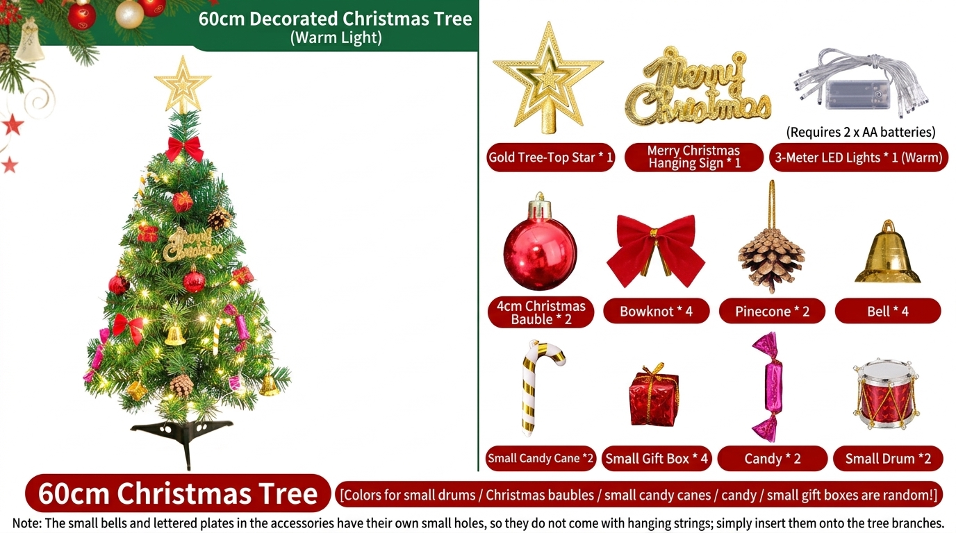 30/50/60 cm LED-Lit PVC Christmas Tree Set—Tabletop Mini Christmas Decorations