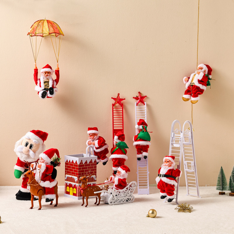 Motorized Climbing Santa Claus | Motorized Ladder Climbing Feature | Durable Plastic | Approx. 30 cm | Christmas Tree/Chimney/Storefront Holiday Decor | Automatic Climbing—Fun and Eye-Catching 🎅🎄