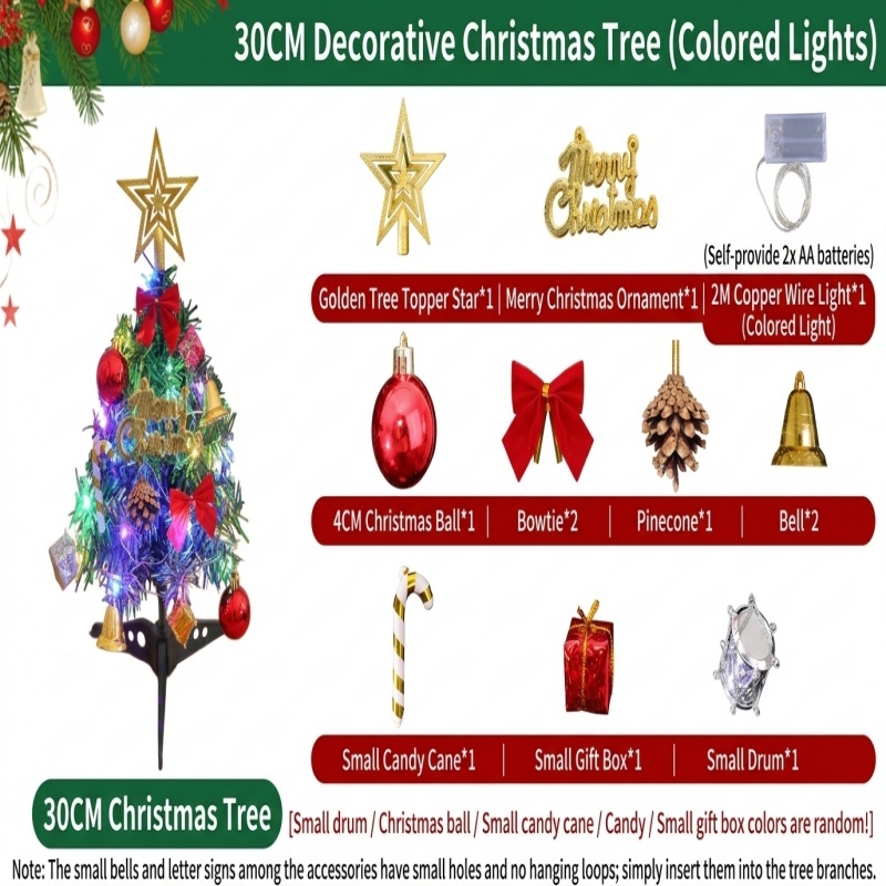 30/50/60 cm LED-Lit PVC Christmas Tree Set—Tabletop Mini Christmas Decorations