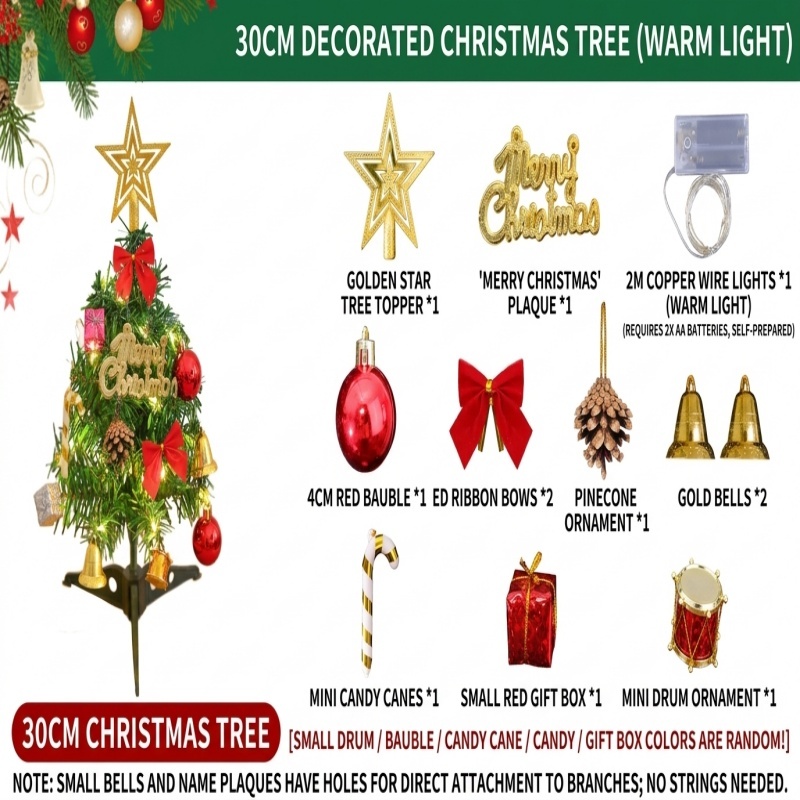 30/50/60 cm LED-Lit PVC Christmas Tree Set—Tabletop Mini Christmas Decorations