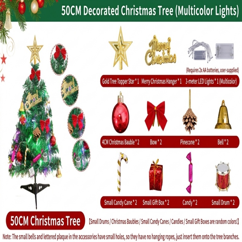 30/50/60 cm LED-Lit PVC Christmas Tree Set—Tabletop Mini Christmas Decorations