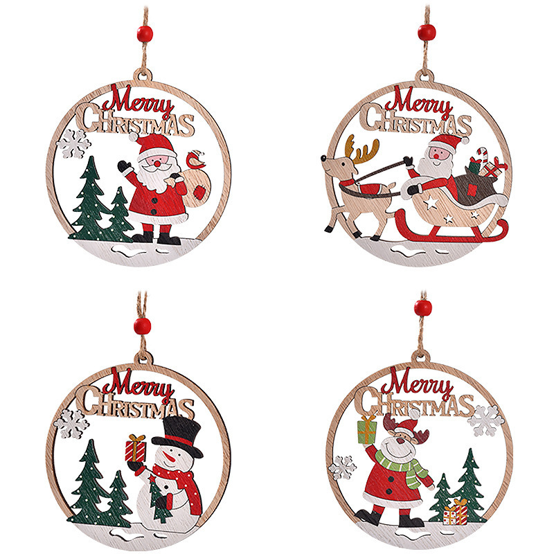 Christmas Openwork Wooden Tag Ornament, 4.7 x 4.3 x 0.4 inches