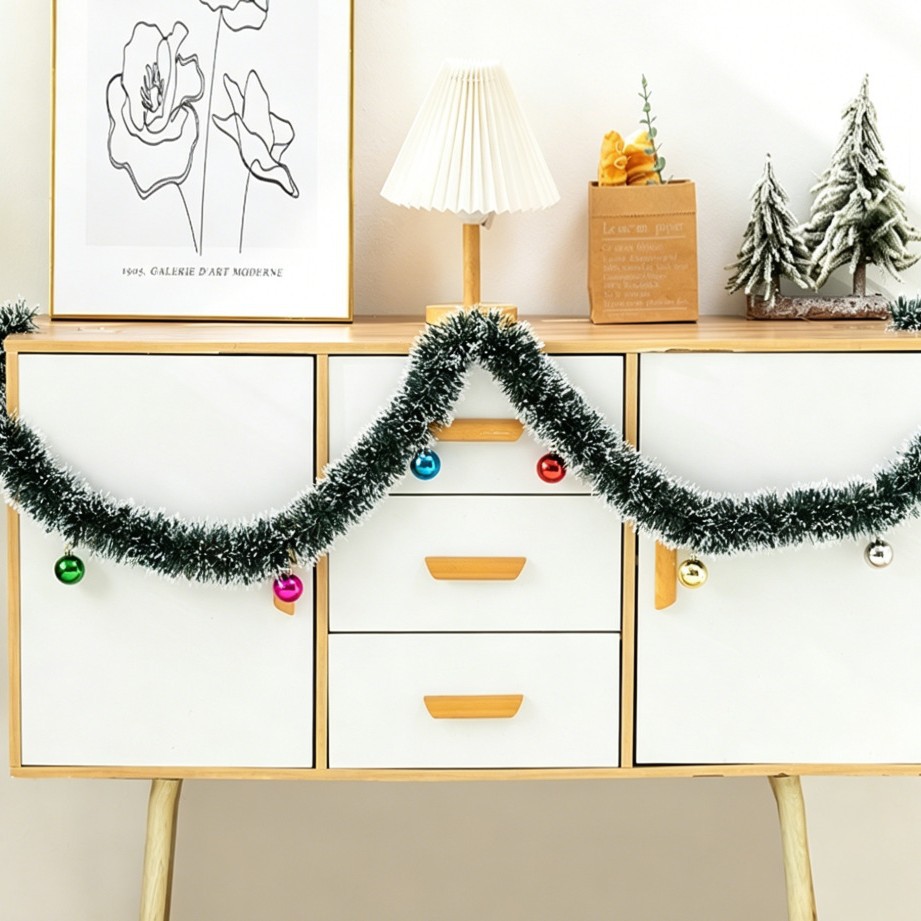 Christmas Dark Green Fuzzy Yarn with White Edges and Snowflake Pattern, 78 inches—Create a Rich, Snowy Festive Atmosphere