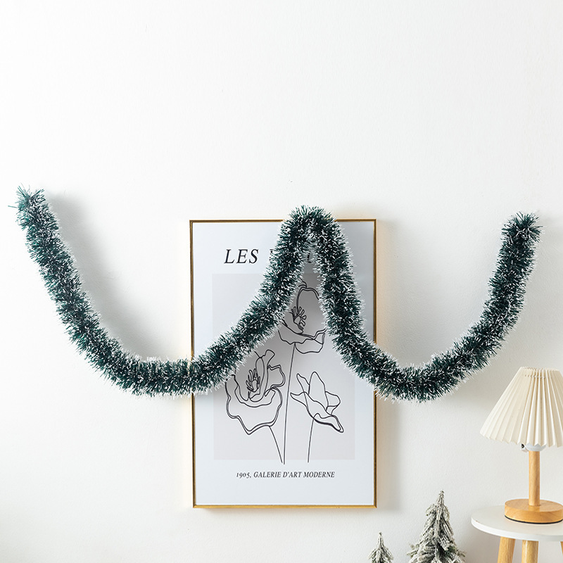 Christmas Dark Green Fuzzy Yarn with White Edges and Snowflake Pattern, 78 inches—Create a Rich, Snowy Festive Atmosphere