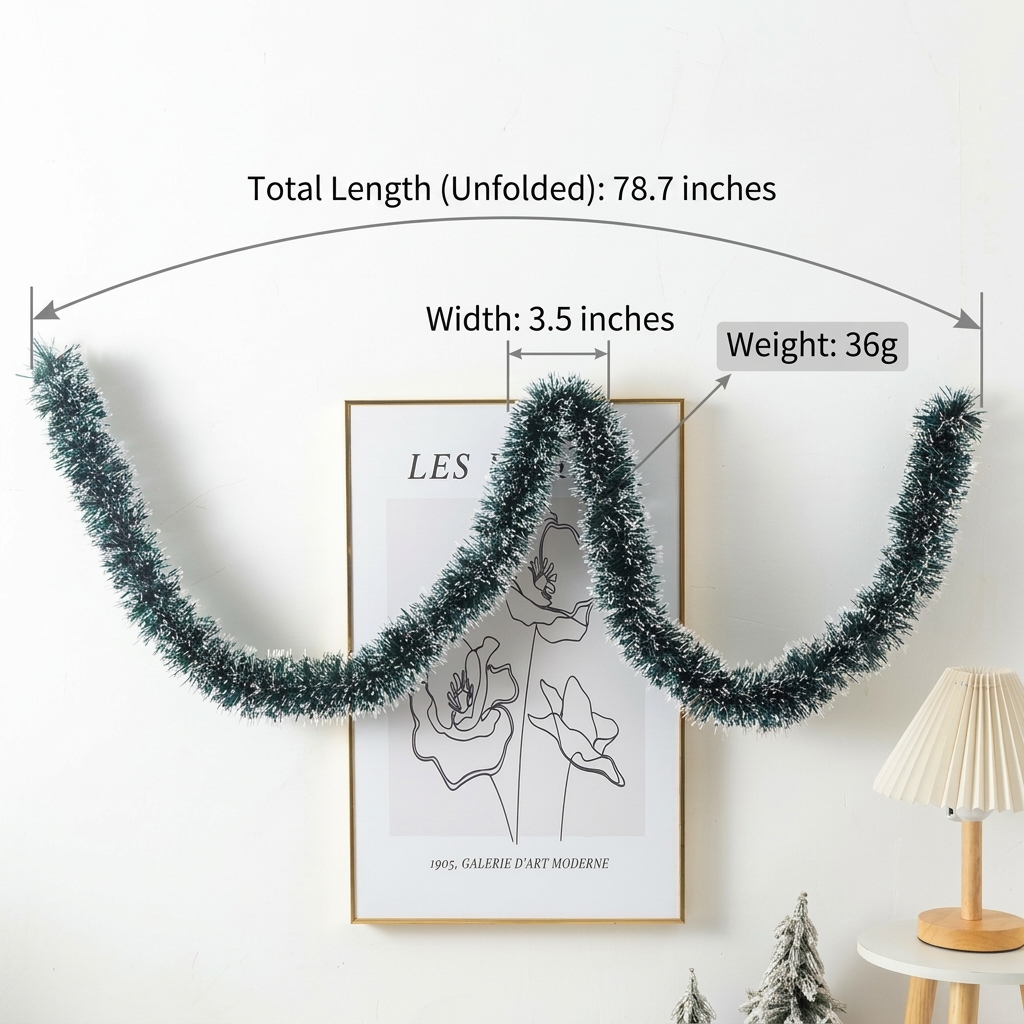 Christmas Dark Green Fuzzy Yarn with White Edges and Snowflake Pattern, 78 inches—Create a Rich, Snowy Festive Atmosphere