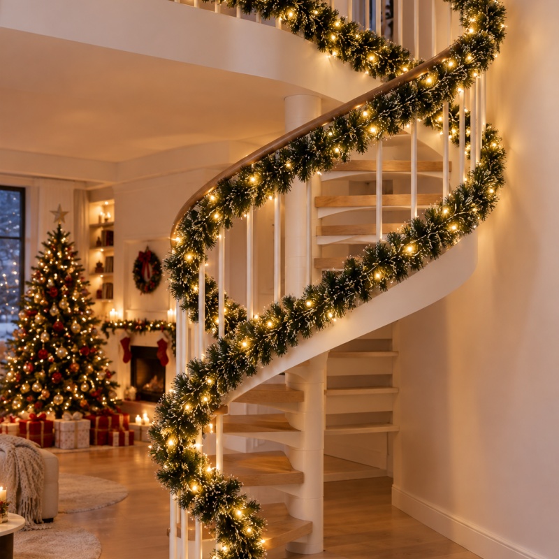 Christmas Dark Green Fuzzy Yarn with White Edges and Snowflake Pattern, 78 inches—Create a Rich, Snowy Festive Atmosphere
