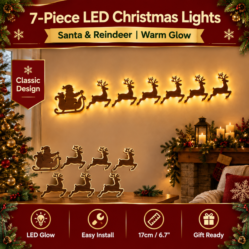 Santa Claus/Reindeer LED Decorative Lights, 7-Piece Set