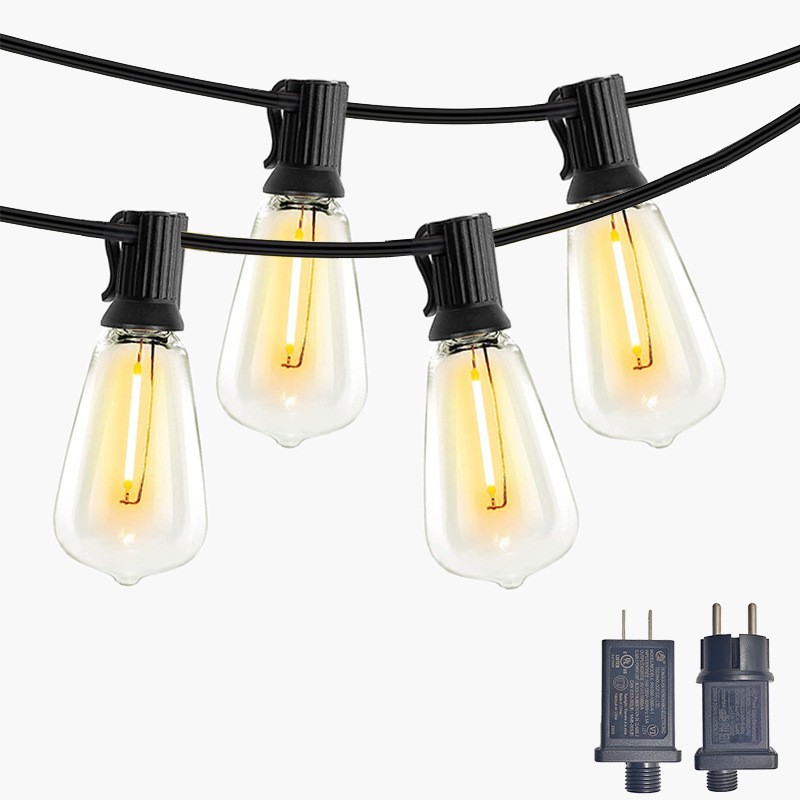 Brightever LED Outdoor String Lights, ST38 Vintage Edison Bulb Garden Lights—Waterproof Outdoor Chandelier Suitable for Porches, Decks, Gardens, and Backyards