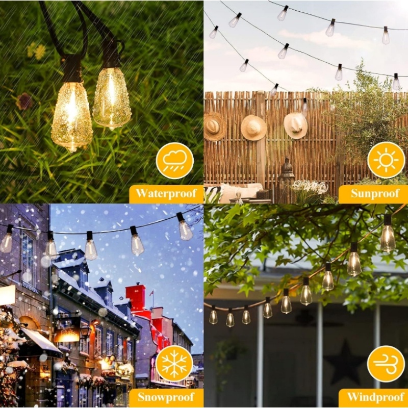 Brightever LED Outdoor String Lights, ST38 Vintage Edison Bulb Garden Lights—Waterproof Outdoor Chandelier Suitable for Porches, Decks, Gardens, and Backyards