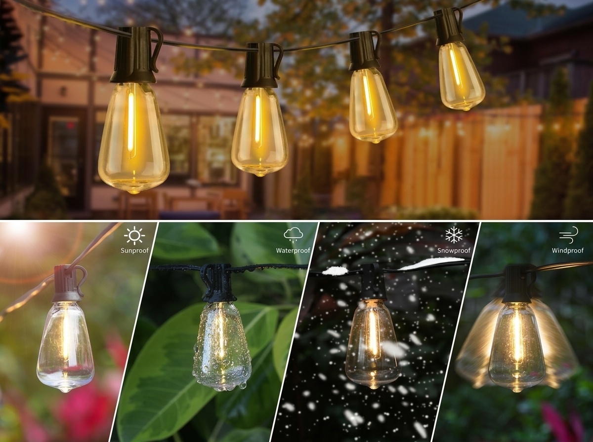 Brightever LED Outdoor String Lights, ST38 Vintage Edison Bulb Garden Lights—Waterproof Outdoor Chandelier Suitable for Porches, Decks, Gardens, and Backyards