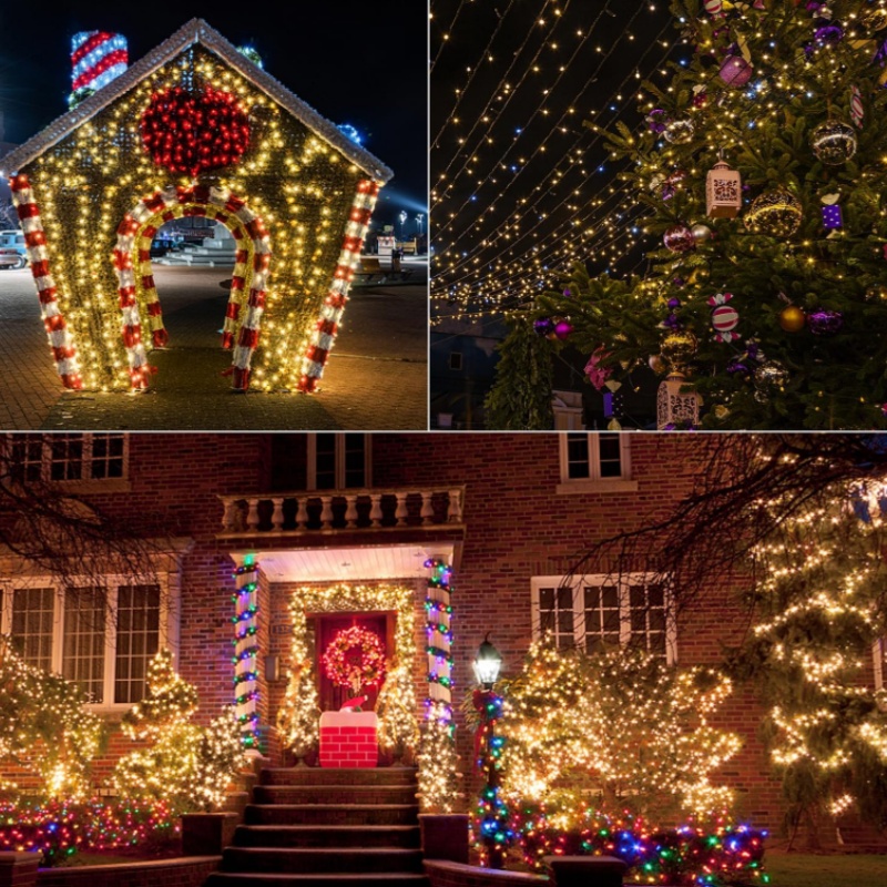 328-foot warm white LED Christmas light string with 1,000 bulbs, featuring invisible green wiring and multiple remote control modes. IP65 waterproof and cold-resistant, designed specifically for Christmas trees, gardens, and weddings.