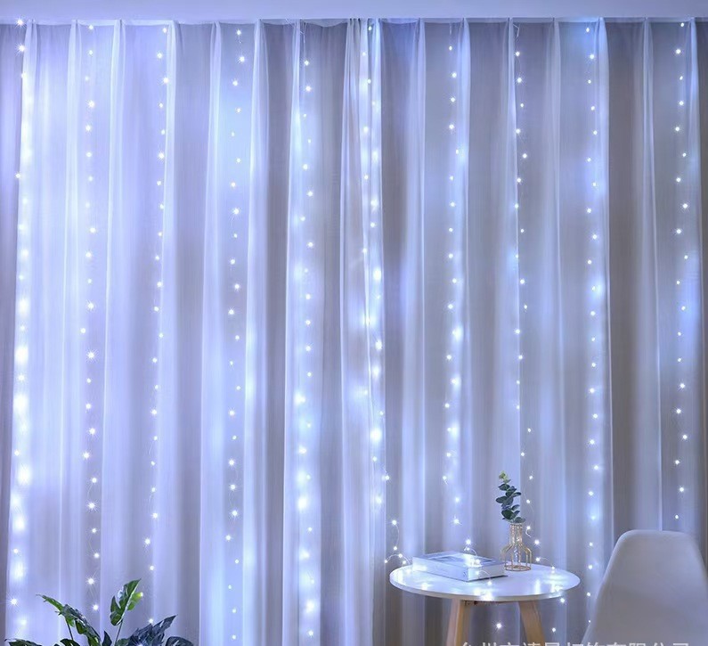 300 LED Fairy Curtain String Lights, 10 x 10 feet (approx. 3 x 3 meters), with Remote Control, Suitable for Bedroom, Wedding, Party, Holiday, and Christmas Decorations (Warm White)