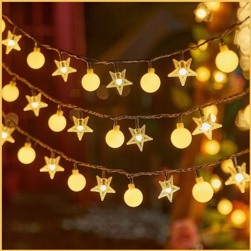 LED Outdoor Camping Mini Round Star String Lights (Warm White) | Battery/USB Dual-Powered, Waterproof Outdoor Decorative Lights | Perfect for camping canopies, tents, Christmas, and other holidays,