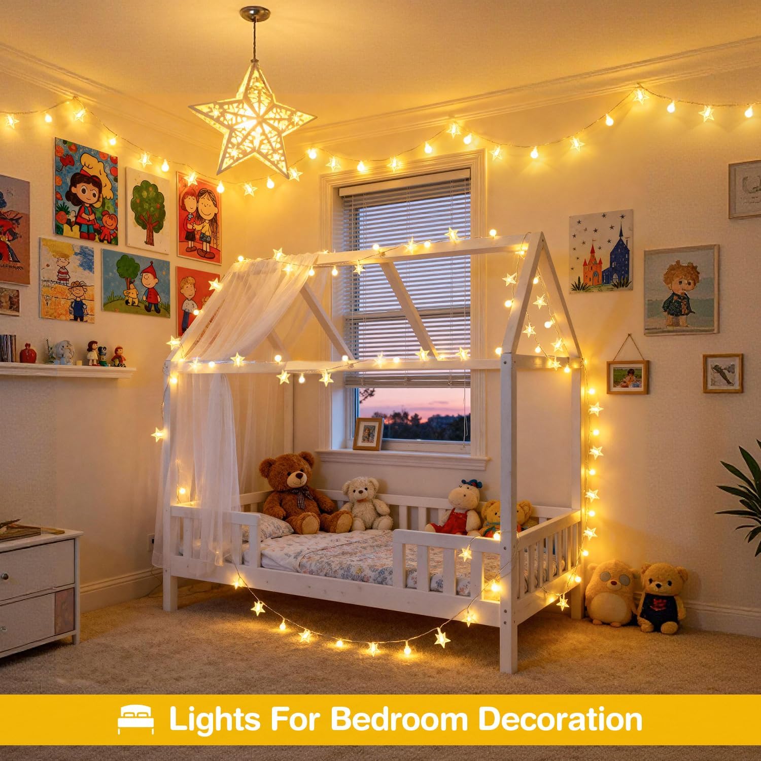 LED Outdoor Camping Mini Round Star String Lights (Warm White) | Battery/USB Dual-Powered, Waterproof Outdoor Decorative Lights | Perfect for camping canopies, tents, Christmas, and other holidays,