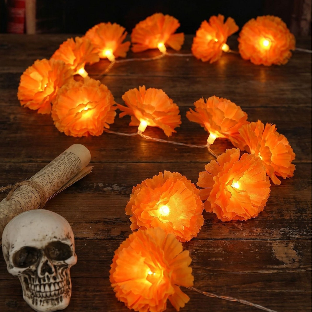 Celebration LED Warm Orange Halloween Decorative Lights—Marigold, Ghost Festival, Carnival, Night Party, Holiday String Lights