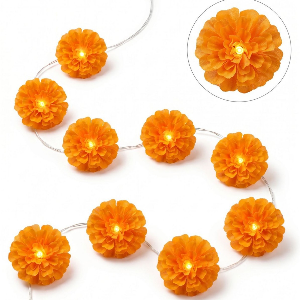 Celebration LED Warm Orange Halloween Decorative Lights—Marigold, Ghost Festival, Carnival, Night Party, Holiday String Lights
