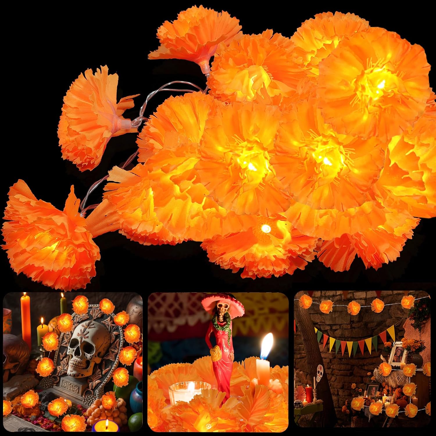 Celebration LED Warm Orange Halloween Decorative Lights—Marigold, Ghost Festival, Carnival, Night Party, Holiday String Lights