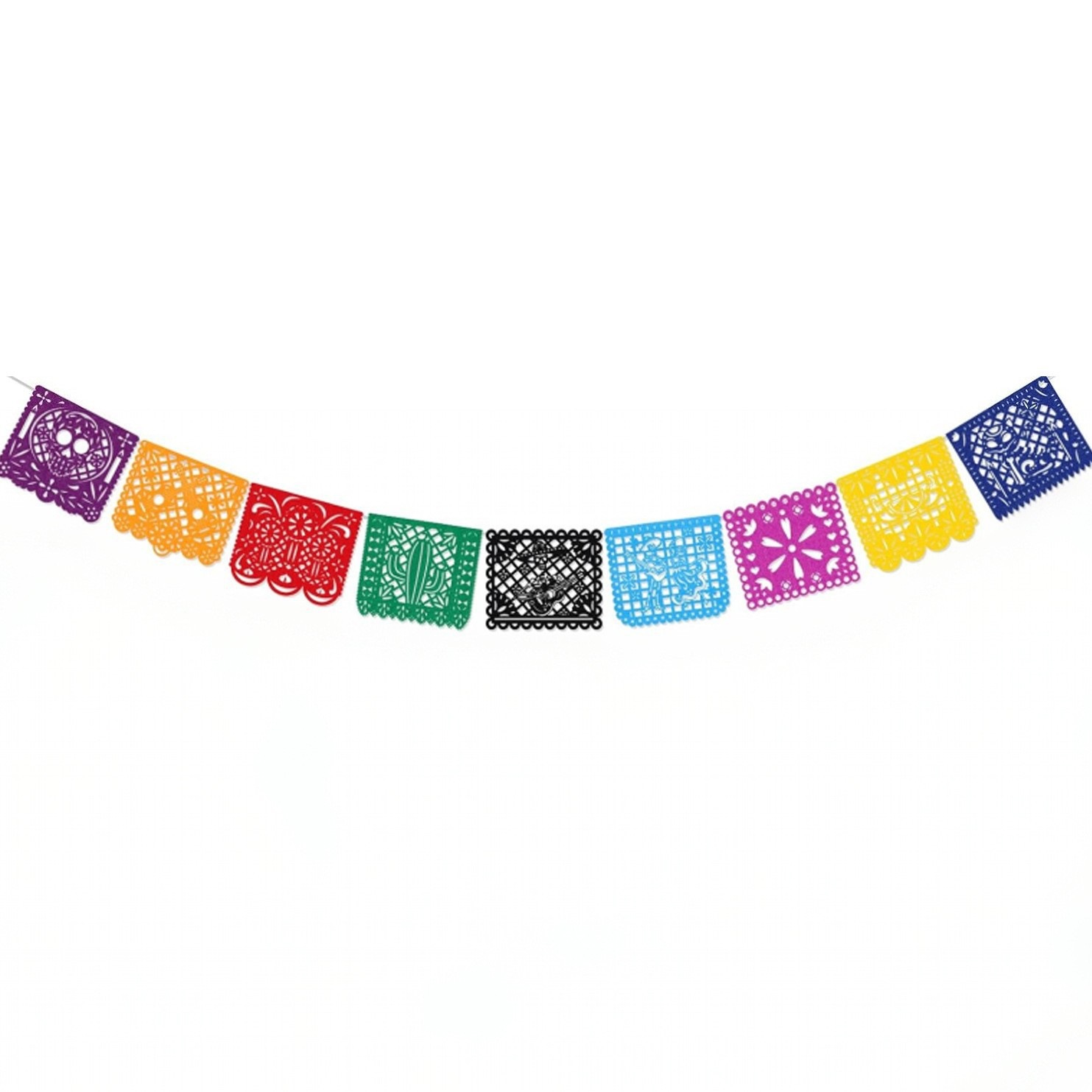 Mexican Felt Bunting, Mexican Carnival, Colorful Hollow-Core Bunting, Square, Perfect for Party and Home Decor