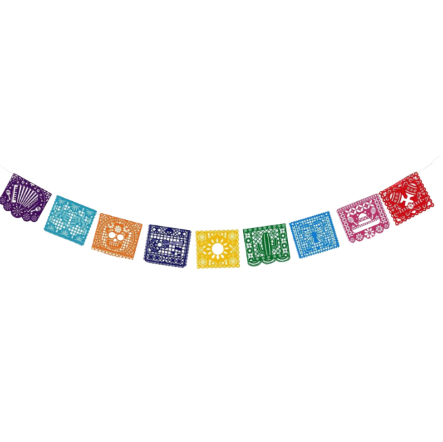 Mexican Felt Bunting, Mexican Carnival, Colorful Hollow-Core Bunting, Square, Perfect for Party and Home Decor