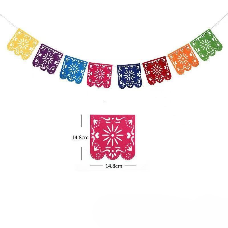 Mexican Felt Bunting, Mexican Carnival, Colorful Hollow-Core Bunting, Square, Perfect for Party and Home Decor