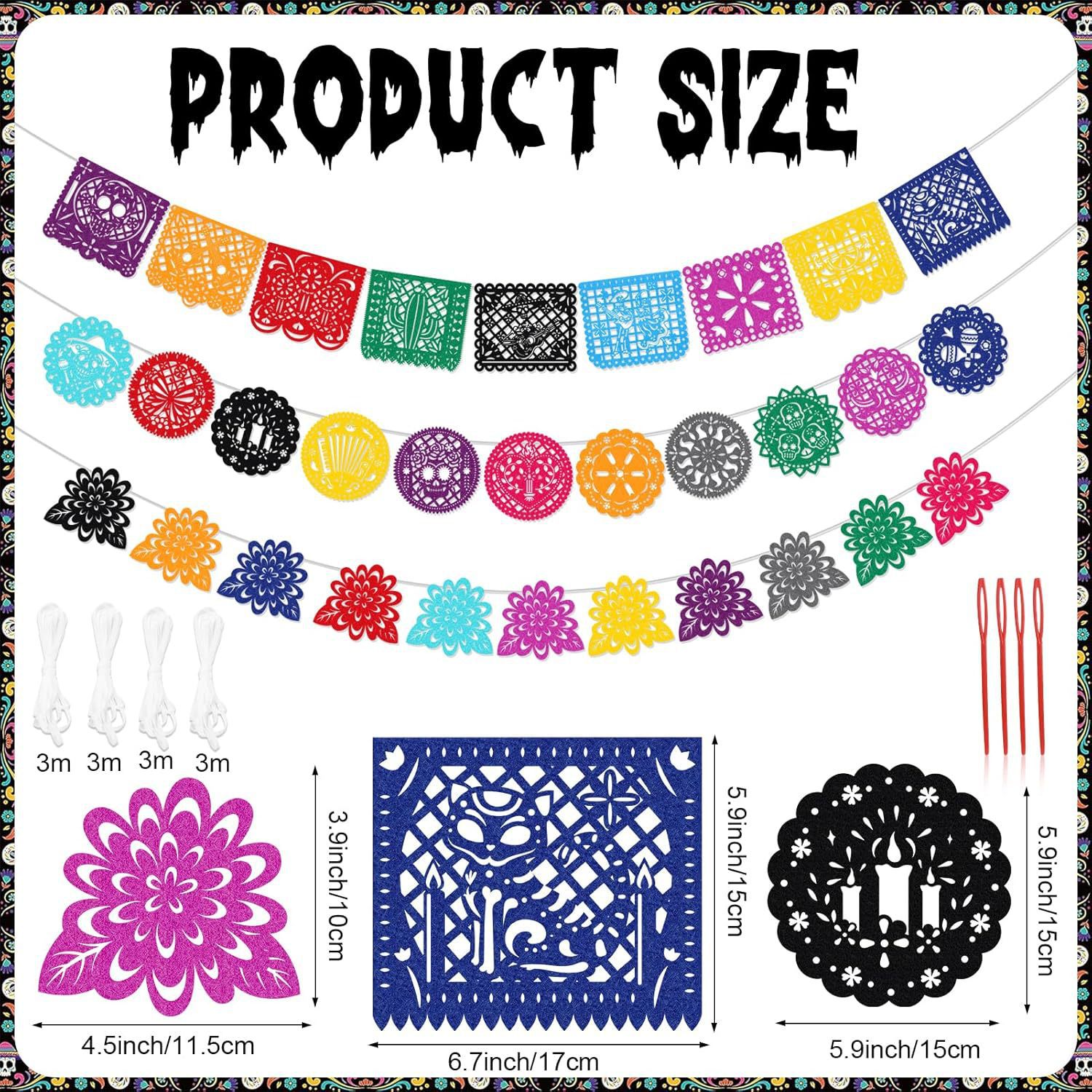 Mexican Felt Bunting, Mexican Carnival, Colorful Hollow-Core Bunting, Square, Perfect for Party and Home Decor