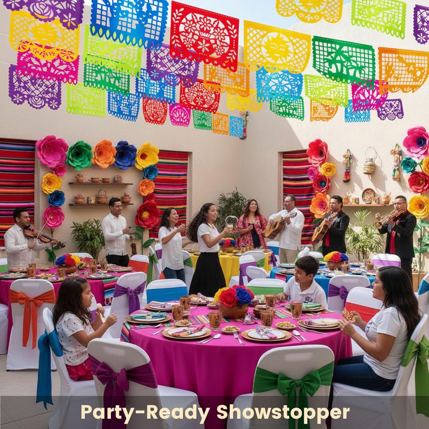 Mexican Felt Bunting, Mexican Carnival, Colorful Hollow-Core Bunting, Square, Perfect for Party and Home Decor