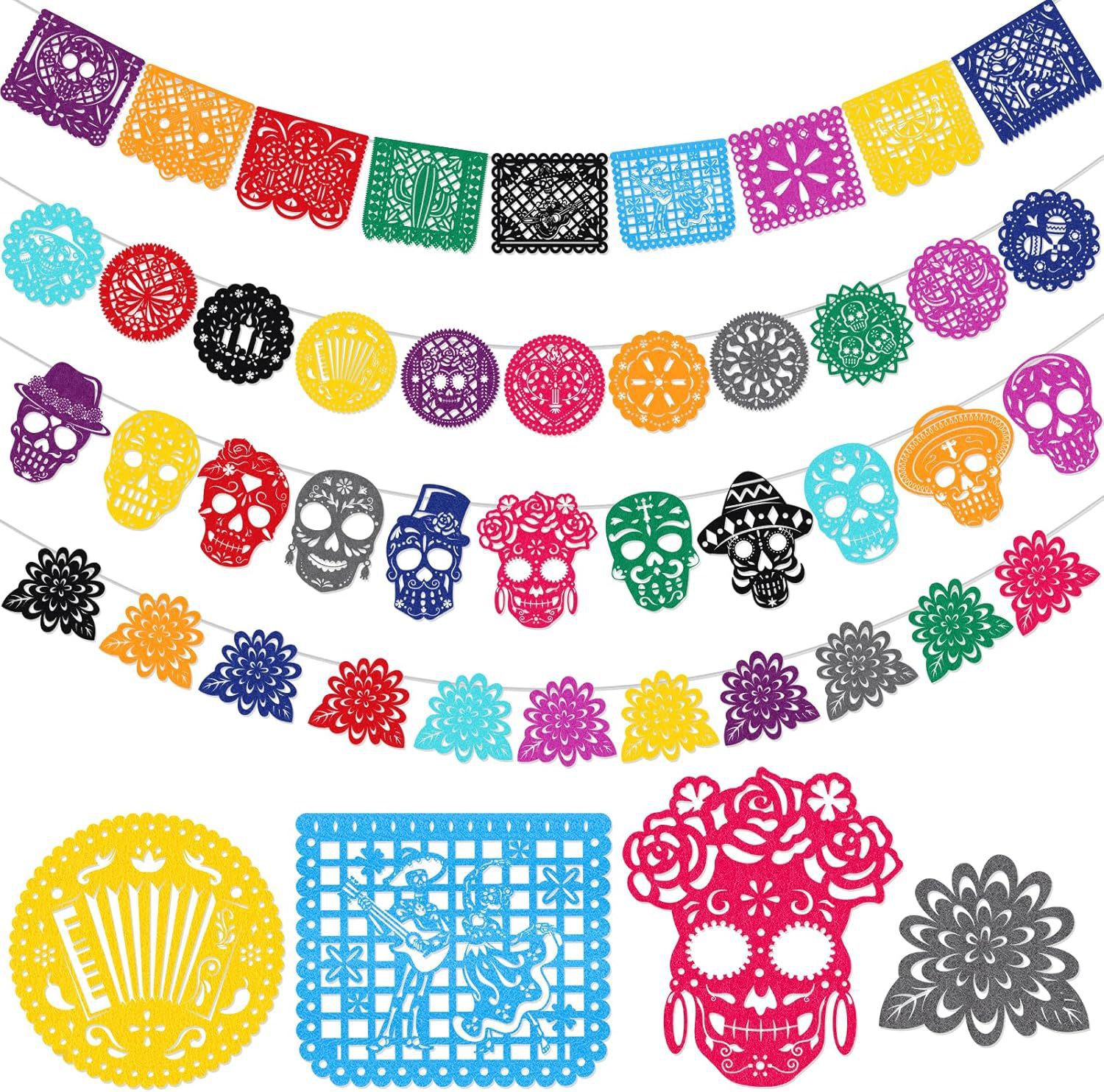 Mexican Felt Bunting, Mexican Carnival, Colorful Hollow-Core Bunting, Square, Perfect for Party and Home Decor