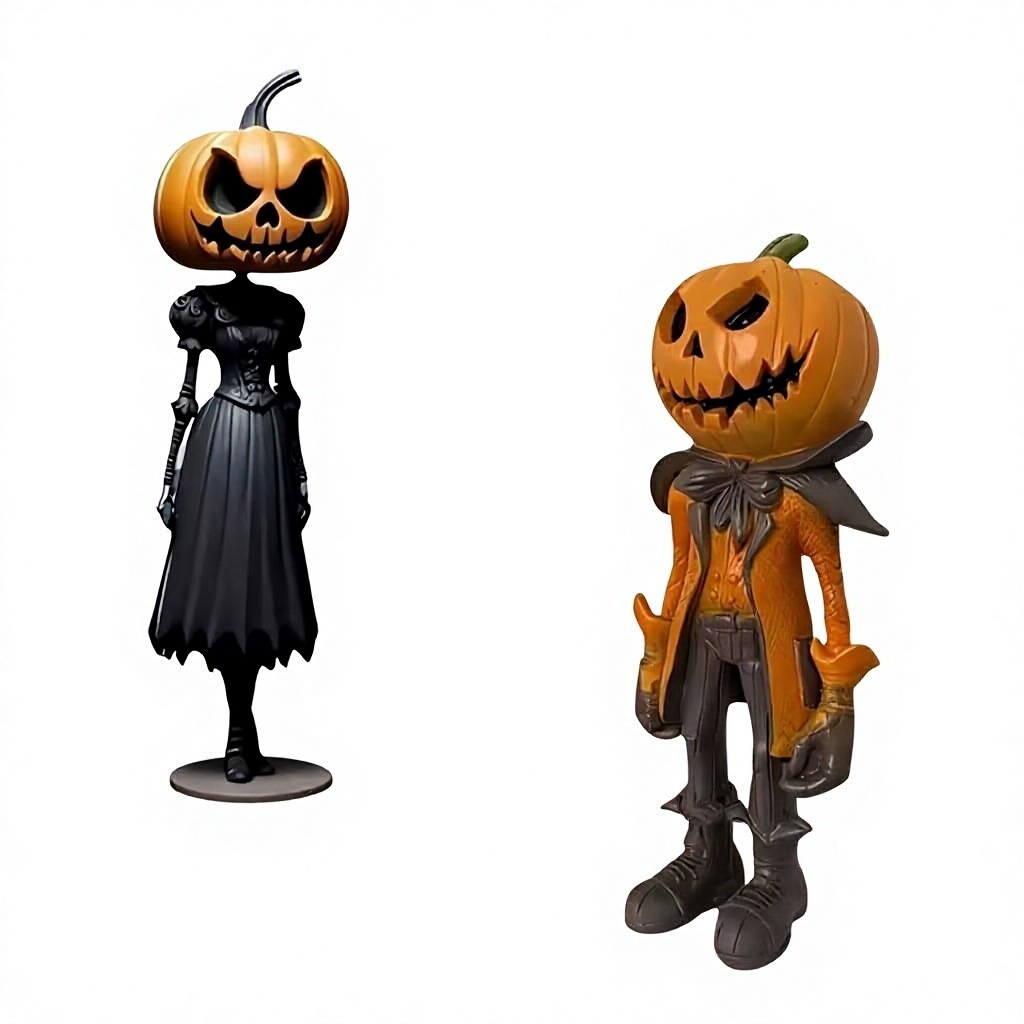 Resin Pumpkin Head Statue Ornament—Modern, Minimalist Halloween Decorative Craft—Desktop Display Piece
