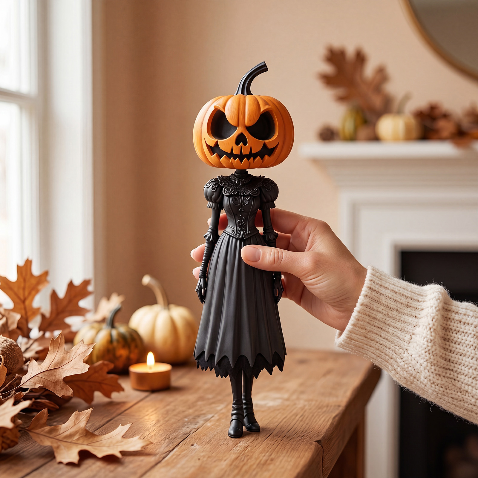 Resin Pumpkin Head Statue Ornament—Modern, Minimalist Halloween Decorative Craft—Desktop Display Piece