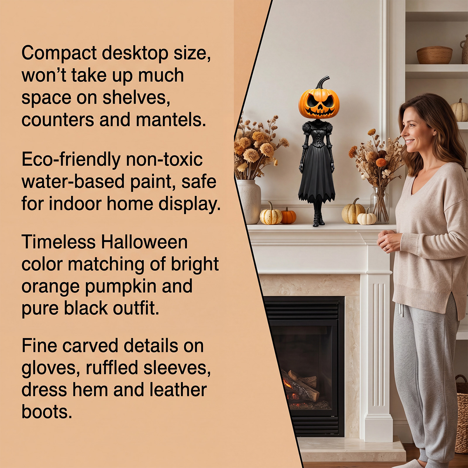 Resin Pumpkin Head Statue Ornament—Modern, Minimalist Halloween Decorative Craft—Desktop Display Piece