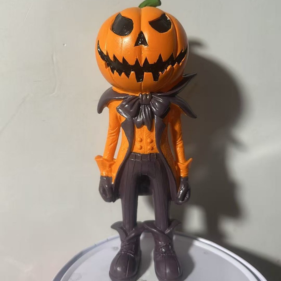 Resin Pumpkin Head Statue Ornament—Modern, Minimalist Halloween Decorative Craft—Desktop Display Piece