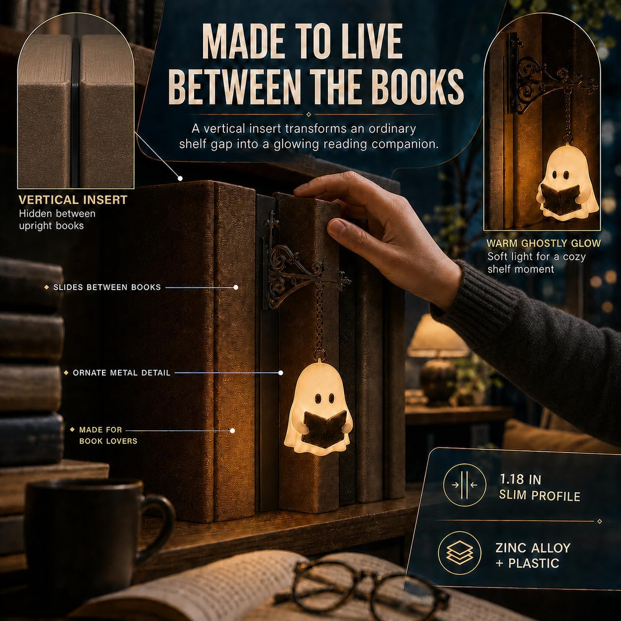 Bookshelf Lantern Light: Library Bookshelf Lighting Lantern Print Artwork
