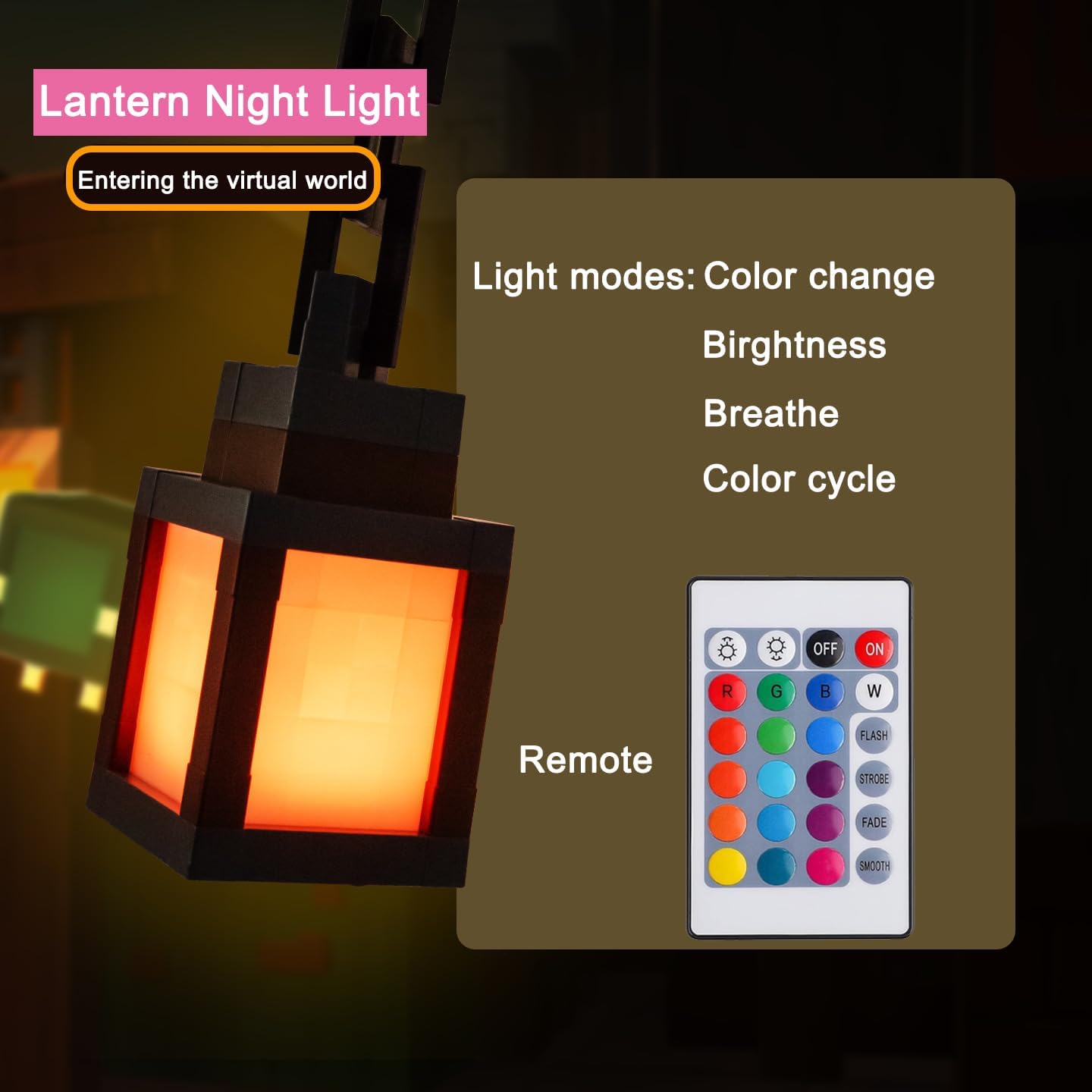 Children's Pixelated Lantern Night Light, LED Wall Lamp with 16-Color Changing Lights