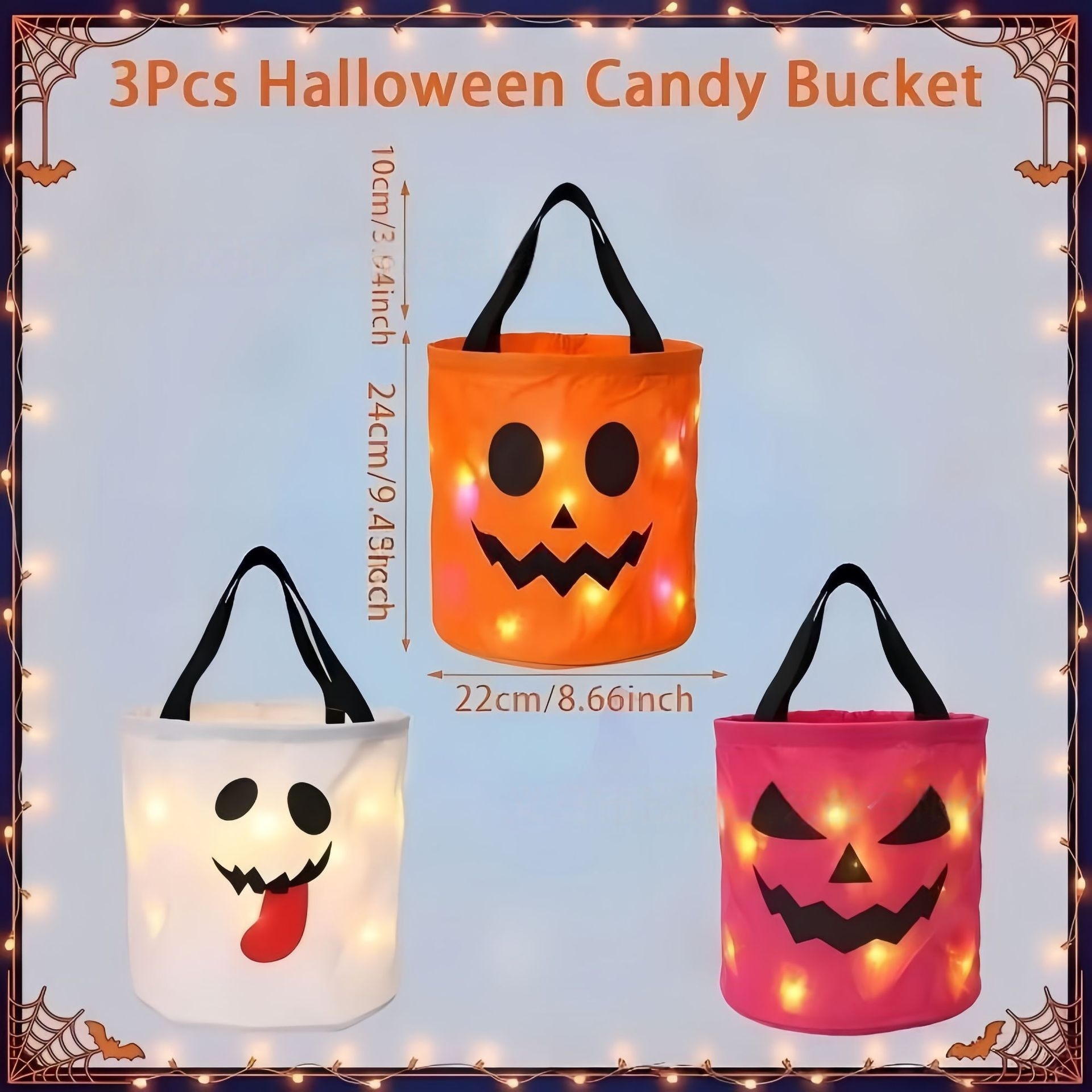 Reusable Non-Woven Fabric Halloween LED Candy Bucket