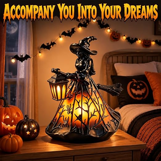 Halloween Witch Lantern, Stained-Glass Witch Hat Lantern, Party Decorations