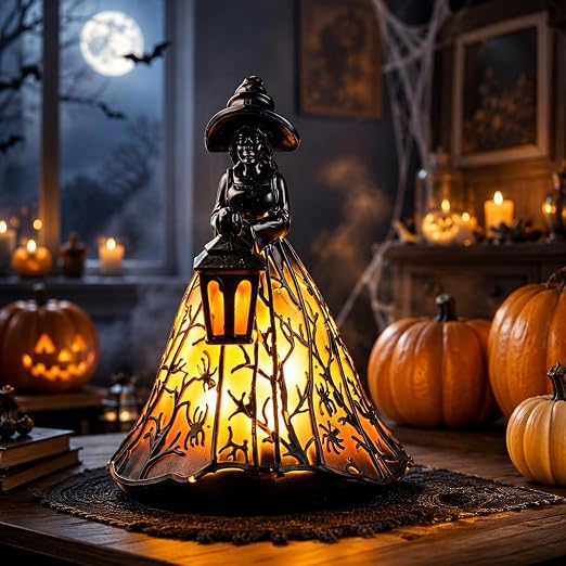 Halloween Witch Lantern, Stained-Glass Witch Hat Lantern, Party Decorations