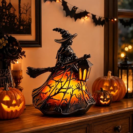 Halloween Witch Lantern, Stained-Glass Witch Hat Lantern, Party Decorations