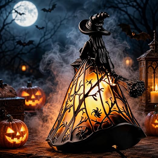 Halloween Witch Lantern, Stained-Glass Witch Hat Lantern, Party Decorations