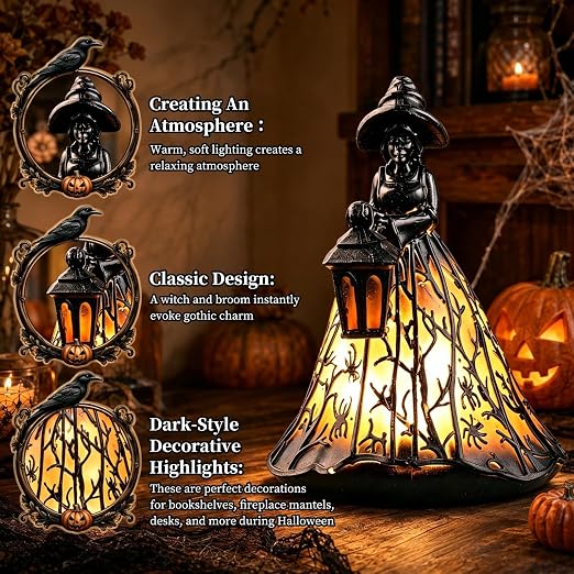 Halloween Witch Lantern, Stained-Glass Witch Hat Lantern, Party Decorations