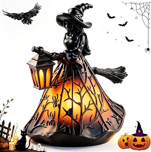 Halloween Witch Lantern, Stained-Glass Witch Hat Lantern, Party Decorations