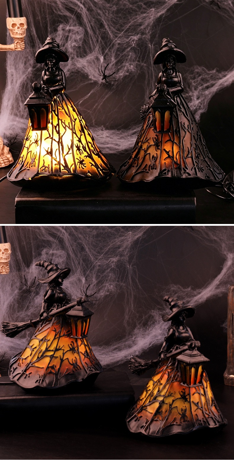 Halloween Witch Lantern, Stained-Glass Witch Hat Lantern, Party Decorations