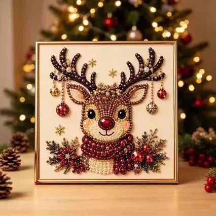 DIY Christmas Pearl Diamond Painting Framed Kit: 20x20 Framed Diamond Painting—Holiday Living Room Wall Art Craft Kit