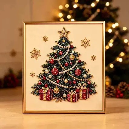 DIY Christmas Pearl Diamond Painting Framed Kit: 20x20 Framed Diamond Painting—Holiday Living Room Wall Art Craft Kit